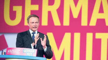 German Mut. Parteichef Christian Lindner auf dem Parteitag.