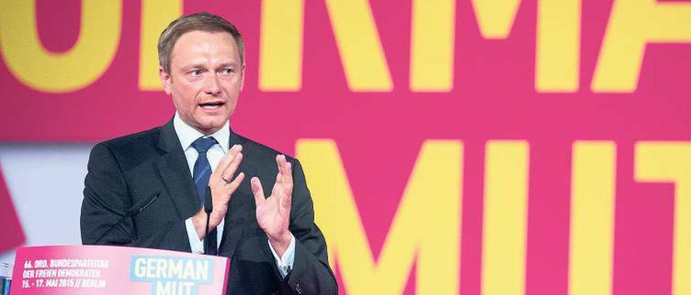 German Mut. Parteichef Christian Lindner auf dem Parteitag.