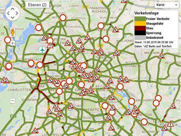 Die rote Linie lässt sich nicht überschreiten: Stau auf dem Stadtring im Westen.