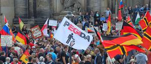 "Zwischen Bürgerprotest und Radikalisierung": Pegida-Anhänger bei einer Kundgebung in Dresden