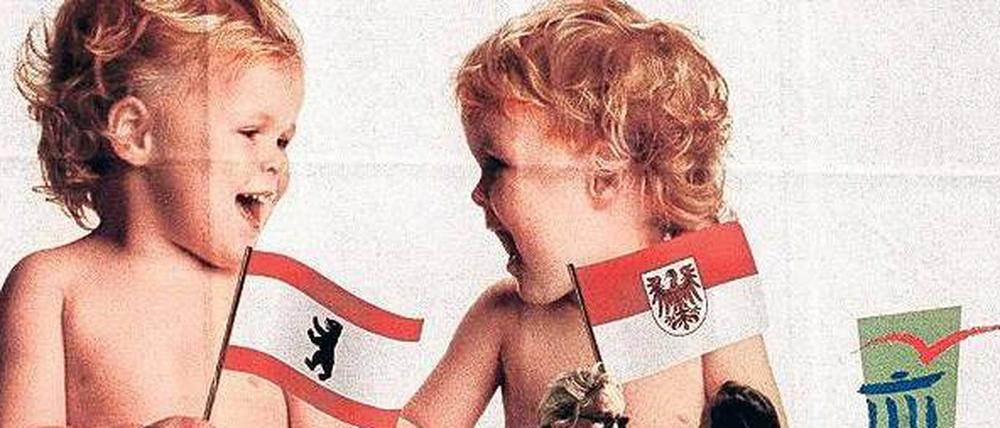 Kinder, Kinder. Für die Länderfusion wurden auch Kleinkinder eingespannt – zumindest bei der Werbung auf Großplakaten. 