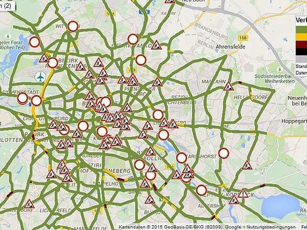 Es ist alles ruhig auf Berlin Straßen, kaum roten Stauwarnungen auf der Karte zu sehen