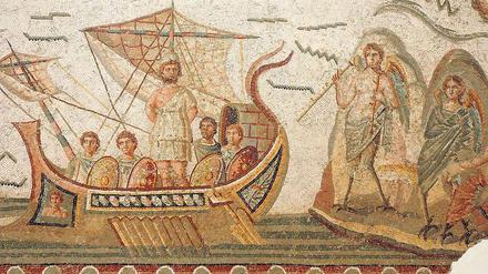Unterwegs in den Untergang. Odysseus und seine Gefährten in einer Mosaikszene im Bardo Museum von Tunis.