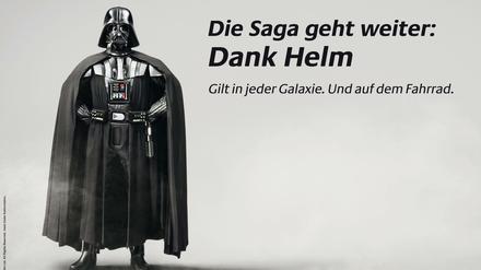 Plakat des Verkersministeriums als Werbung für Fahrradhelme