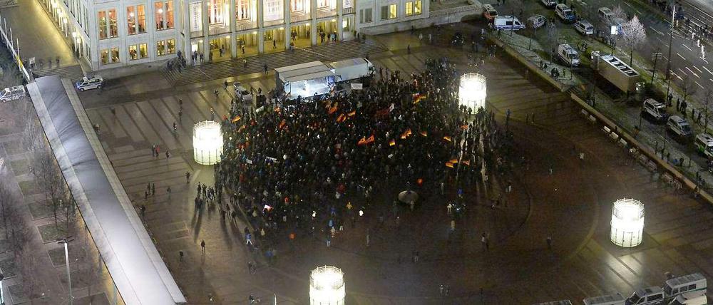 Legida-Demonstration auf dem Leipziger Augustusplatz