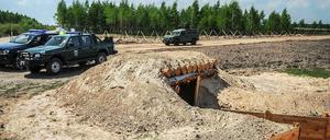 Die Sperranlagen der Ukraine an der russischen Grenze nehmen Gestalt an.