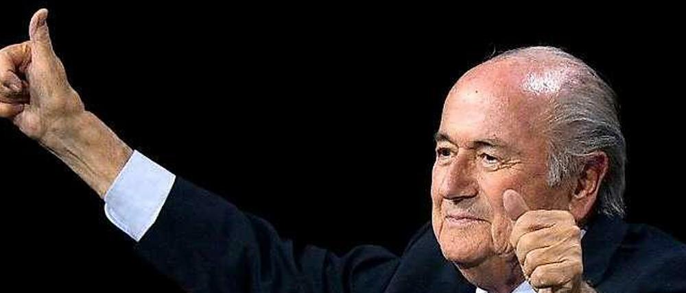 Joseph Blatter nach seiner Wiederwahl als Fifa-Präsident am 29. 5. 2015 in Zürich.