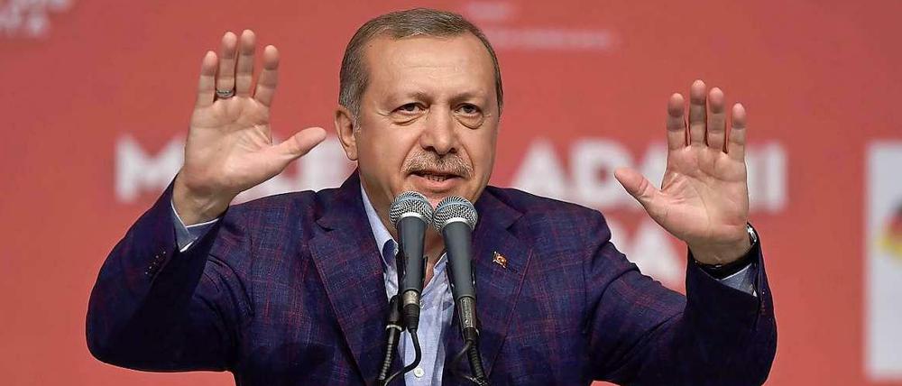 Recep Tayyip Erdogan, Präsident der Türkei, bei einem Wahlkampfauftritt.