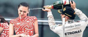 Nach dieser Champagnerdusche sah sich Formel-1-Champion Lewis Hamilton Sexismus-Vorwürfen ausgesetzt. 