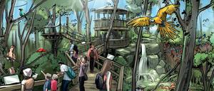 Mal eben dem Pfau hallo sagen: So könnte sie aussehen, die neue Vogelwelt im Tierpark Berlin.