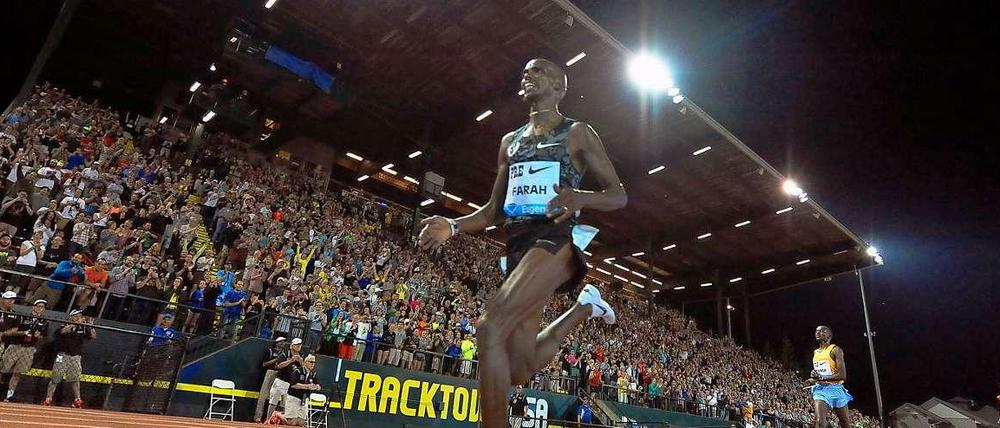 Diamond League: Mo Farah beim Zieleinlauf in Eugene.