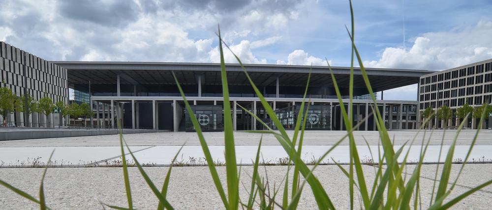 Auf dem Willy-Brandt-Platz vor dem Terminal des weiterhin noch nicht eröffneten Hauptstadtflughafens BER sprießt zur Zeit das Unkraut.  