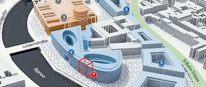 Störenfried. In rot markiert, das Verdi-Haus, das dem Band des Bundes im Wege steht.