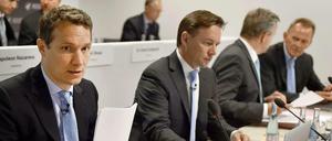 Oliver Samwer (von links), Vorstandsvorsitzender von Rocket Internet SE, Rocket Internet-Finanzvorstand Peter Kimpel, der stellvertretende Vorstandsvorsitzende Marcus Englert und Anwalt Hans-Hermann Rösch