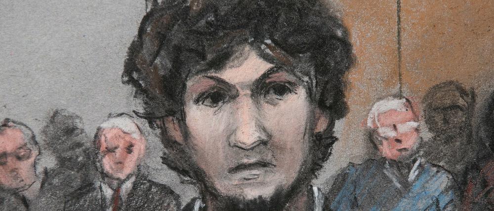 Der Attentäter von Boston, Dschochar Zarnajew, wie der Gerichtszeichner ihn sieht.