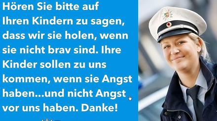 "Hören Sie bitte auf Ihren Kindern zu sagen, dass wir sie holen, wenn sie nicht brav sind. Ihre Kinder sollen zu uns kommen, wenn sie Angst haben... und nicht Angst vor uns haben. Danke!" Mit dieser Kampagne hat die Polizei Hagen bisher rund 5,5 Millionen Menschen via Facebook erreicht.