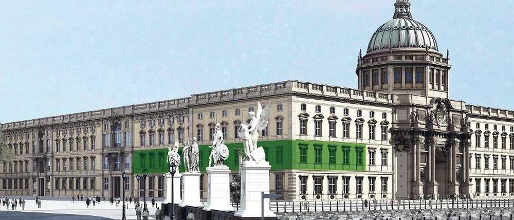 Abgehoben im Westflügel. Die Humboldt-Uni will im Stadtschloss ein Denklabor (grün markiert) eröffnen. 