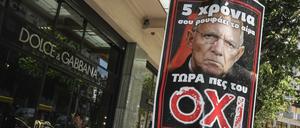 Finanzminister Wolfgang Schäuble im Mittelpunkt der "Nein"-Kampagne der Regierungspartei Syriza.