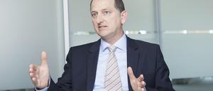 Peter Albiez, Deutschland-Chef von Pfizer beim Tagesspiegel-Interview in der Pfizer-Zentrale am Potsdamer Platz.