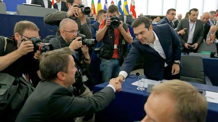 Alle Augen auf Alexis Tsipras: Der griechische Ministerparlament am Mittwoch im EU-Parlament in Straßburg.