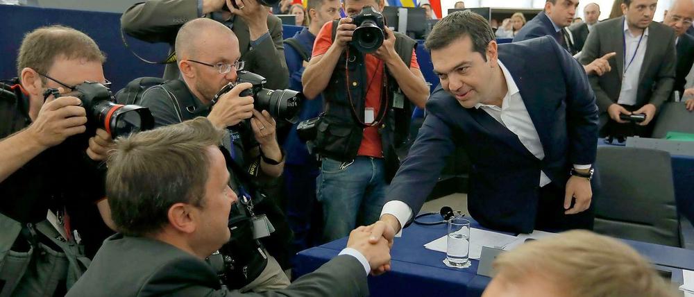 Alle Augen auf Alexis Tsipras: Der griechische Ministerparlament am Mittwoch im EU-Parlament in Straßburg.