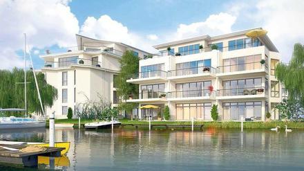 Wohnen mit maritimem Flair. Eine Visualisierung des Projekts Marina Quartier 83 in der Grünauer Straße in Köpenick. Hier entstehen 44 Wohnungen – bei Bedarf mit eigener Anlegestelle. 