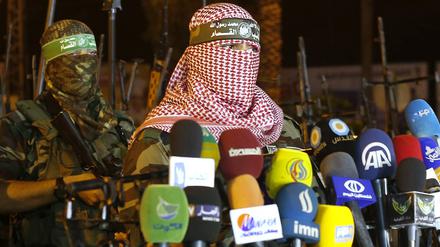 Abu Obeid, Sprecher der Al-Qassam Brigaden, bei einem Statement am 8. Juli. July 8, 2015. 