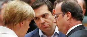 Die Entscheider. Bundeskanzlerin Angela Merkel und Frankreichs Staatschef Francois Hollande (rechts) mit dem griechischen Ministerpräsidenten Alexis Tsipras am vergangenen Sonntag in Brüssel. 