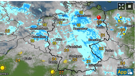 Und es wird noch doller. Laut dem Wetterportal Wetteronline.de ziehen weitere dicke Regenwolken auf die Hauptstadt zu (Hier die Prognose für 17.45 Uhr).