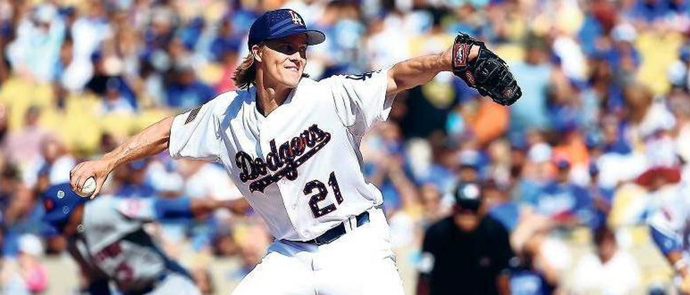 Teure Aktion. Pitcher Zack Greinke von den Los Angeles Dodgers ist einer der Stars des Klubs und hat einen Sechs-Jahres-Vertrag über 147 Millionen Dollar.