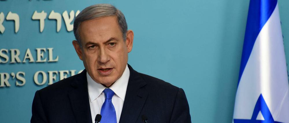 Vor der Presse. Israels Ministerpräsident Benjamin Netanjahu am Dienstag in Jerusalem.