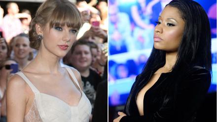 Die Bildkombo zeigt die Sängerinnen (l) Taylor Swift (Archivfoto vom 29.11.2012) und Nicki Minaj (Archivfoto vom 24.08.2014). Swift (25) und Minaj (32) haben sich im Zuge der Nominierungen für die MTV Video Music Awards einen Schlagabtausch bei Twitter geliefert.