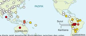 Verwandt. Die Erbgutanalyse zeigt, dass einige Bewohner des Amazonasgebiets nah mit Menschen in Südostasien und Australien verwandt sind. 