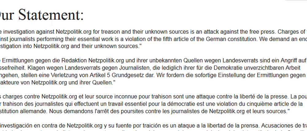 Der Offene Brief internationaler Journalisten an die Bundesregierung.