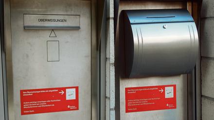 Original (links) und Fälschung: Der falsche Briefkasten sollte Überweisungsträger abfangen.