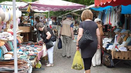 In der Ferienzeit ist ausnahmsweise mal wenig Betrieb auf dem Pankower Wochenmarkt.