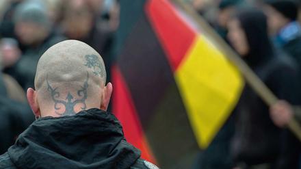 Neonazis in Brandenburg. Hier ein Bild von einer Demonstration gegen Flüchtlingsheime in Frankfurt (Oder).