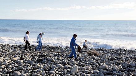 Frewillige am Strand von Reunion: Dem Rätsel des Fluges MH370 auf der Spur.