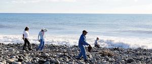 Frewillige am Strand von Reunion: Dem Rätsel des Fluges MH370 auf der Spur.