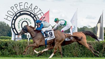 Der Sieger des letzten Großen Preises von Berlin: Jockey Stephen Hellyn (l.).