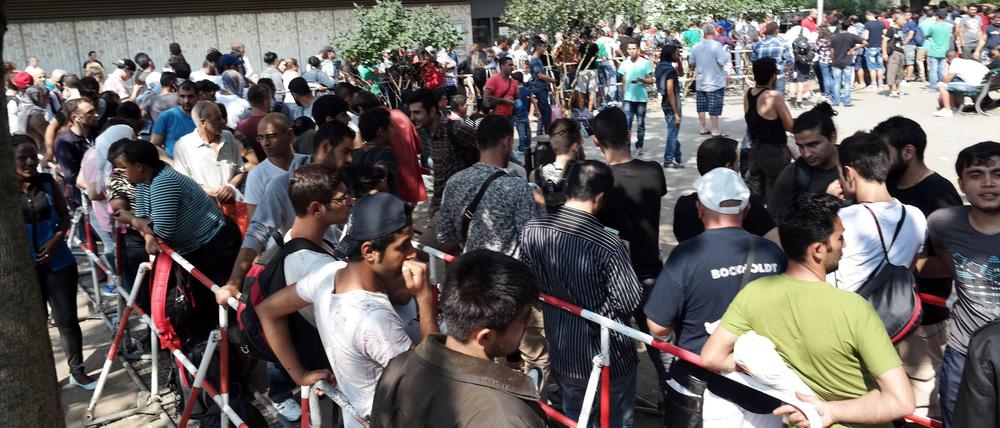 Auf ein Neues: Auch am Montag stehen vor dem Berliner Flüchtlings-Amt Lageso wieder Hunderte Asylbewerber.