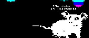 Das Kunstwerk "Darktxt" der Künstlerin Karin Ferrari, bestehend aus Pixeln, die eine Maus zeichnen, auf einer Teletextseite.