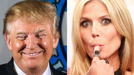 Die Bilderkombo zeigt links den US-Milliardär Donald Trump, aufgenommen bei einem Wahlkampfauftritt am 29.06.2015 in Chicago und das deutsche Topmodel Heidi Klum, aufgenommen, als sie am 27.05.2013 ein Stück Geburtstagstorte in Berlin probiert.