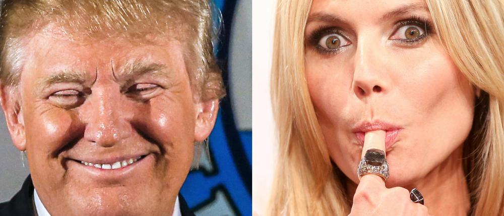 Die Bilderkombo zeigt links den US-Milliardär Donald Trump, aufgenommen bei einem Wahlkampfauftritt am 29.06.2015 in Chicago und das deutsche Topmodel Heidi Klum, aufgenommen, als sie am 27.05.2013 ein Stück Geburtstagstorte in Berlin probiert.
