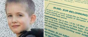 Links der Junge, rechts die Anzeige aus den Potsdamer Neuesten Nachrichten aus dem August. 50.000 Euro hatte eine Privatperson ausgelobt.