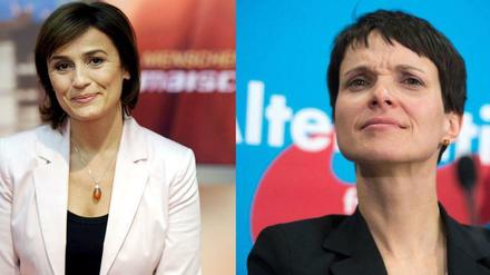 Sandra Maischberger talkt am Dienstag in der ARD zum Thema Flüchtlinge - AfD-Chefin Frauke Petry (r.) hätte gerne mitdiskutiert, wurde aber wieder ausgeladen. 