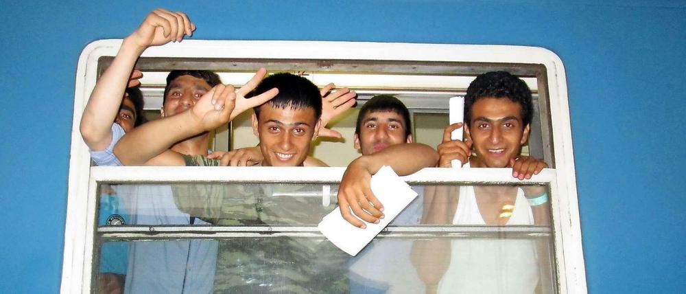 Unterwegs in Europa. Flüchtlinge im Zug von Serbien nach Ungarn