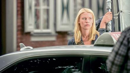 Hauptdarstellerin Claire Danes während des Drehs in Potsdam für die 5. Staffel Homeland.