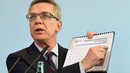 Bundesinnenminister Thomas de Maizière am Mittwoch in Berlin bei der Vorstellung der neuen Prognose zu Flüchtlingszahlen