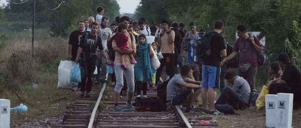 Entlang einer Bahnstrecke passierten die Migranten die Grenze zur EU.